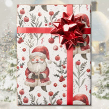 Aquarelle Santa Claus Country Cottage Noël
