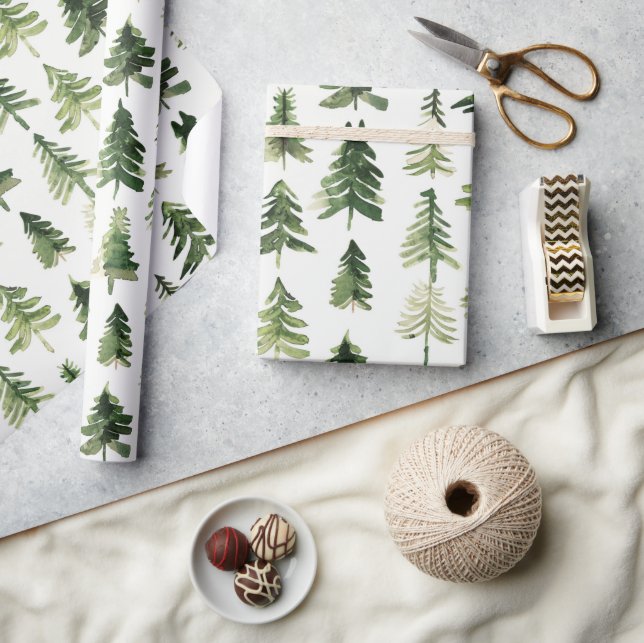 Papier Cadeau Aquarelle sapin vert de Noël (Artisanat)