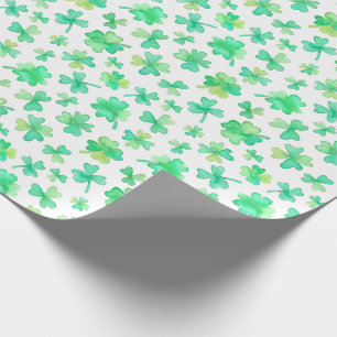 Papier Cadeau Aquarelle Shamrock vert blanc