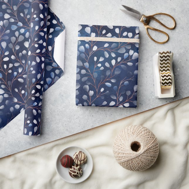 Papier Cadeau Aquarelle Snowdrops Navy/Copper ID726 (Artisanat)