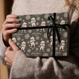 Papier Cadeau Aquarelle Snowflakes Brown Poodé Chien Noël