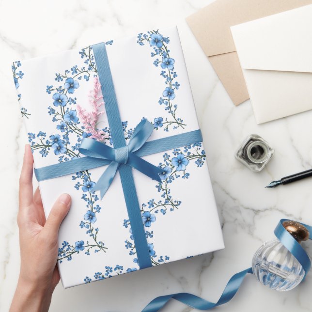 Papier Cadeau Aquarelle Style Bleu Oubliez-moi pas Fleur (Cadeaux)