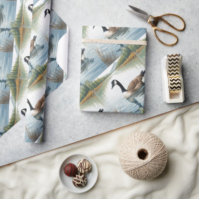 Papier Cadeau Aquarelle Style Canada Oie Bird Natation Lac (Artisanat)