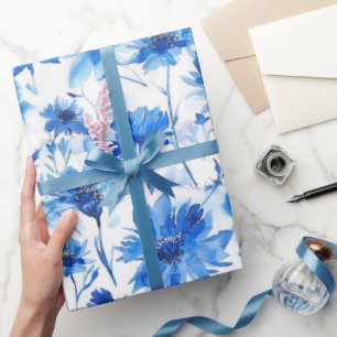 Papier Cadeau Aquarelle Style Cornflower Type Fleur bleue