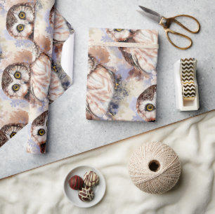 Papier Cadeau Aquarelle Style Cute Little Owl Oiseau Nature Art