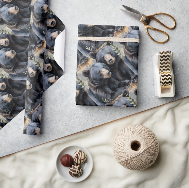 Papier Cadeau Aquarelle Style Ours Noir Art Motif animal (Artisanat)