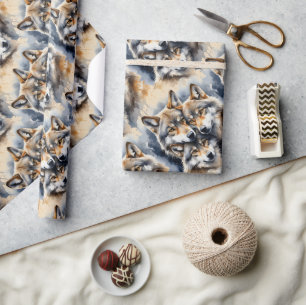 Papier Cadeau Aquarelle Style Wolf Wolf Animal Family Art