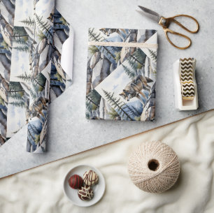 Papier Cadeau Aquarelle Style Wolf Wolf Animal Nature Art