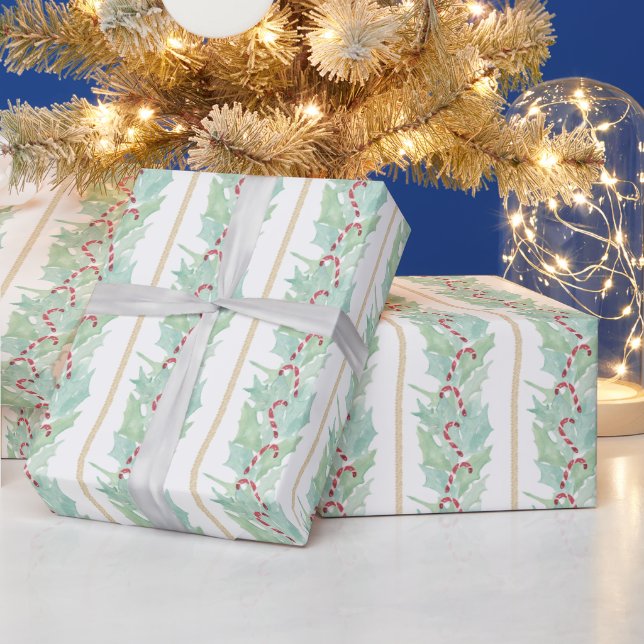 Papier Cadeau Aquarelle Sucre de canne de Noël Garland (Vacances)