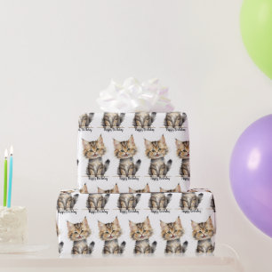Papier Cadeau Aquarelle Tabby Kitten pour Anniversaire