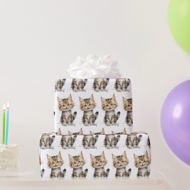 Papier Cadeau Aquarelle Tabby Kitten pour Anniversaire (Cadeaux de fête)