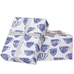 Papier Cadeau Aquarelle tasse à thé bleue vintage antique