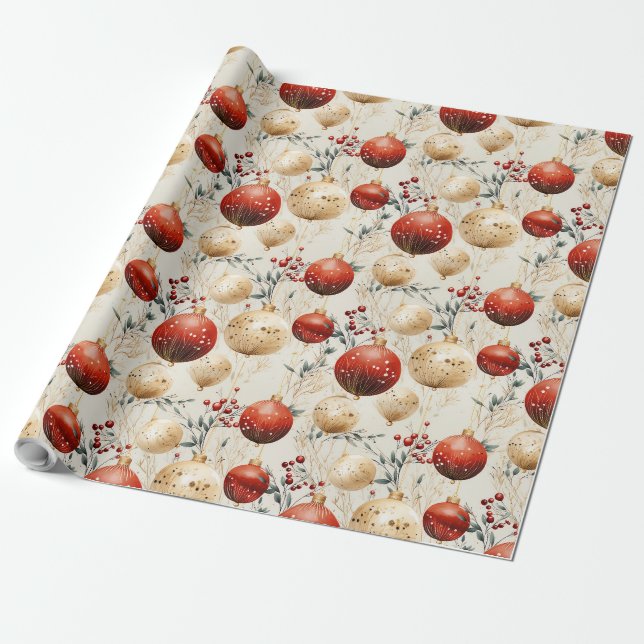 Papier Cadeau Aquarelle tendance bulles et étoiles de Noël (Déroulé)