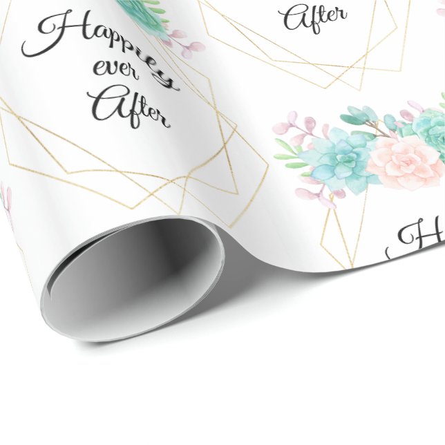 Papier Cadeau Aquarelle tendance Succulente Joyeuse À Jamais Apr (Coin rond)