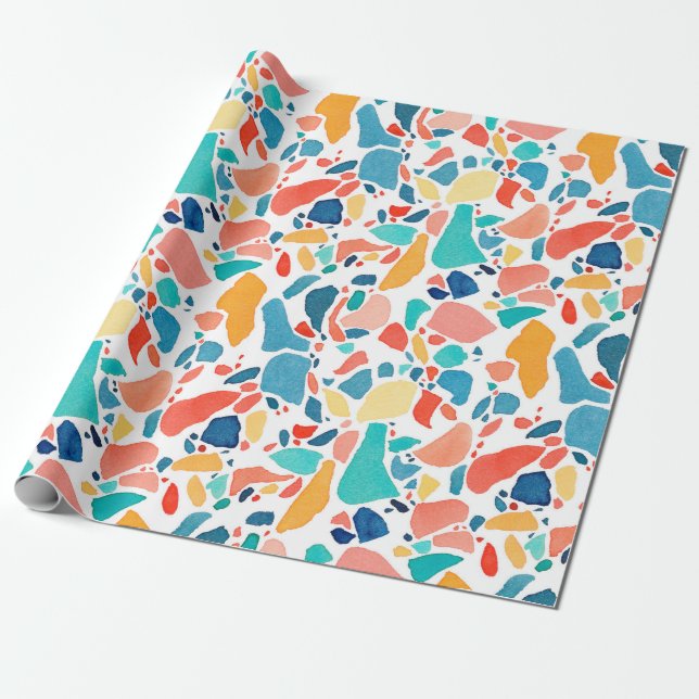 Papier Cadeau Aquarelle Terrazzo motif sans couture. Poignée sur (Déroulé)
