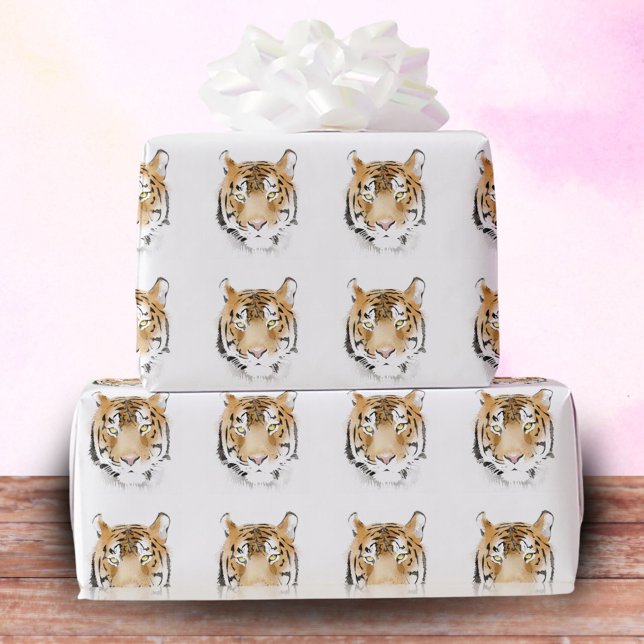 Papier Cadeau Aquarelle Tigre Tête Animal (Créateur téléchargé)