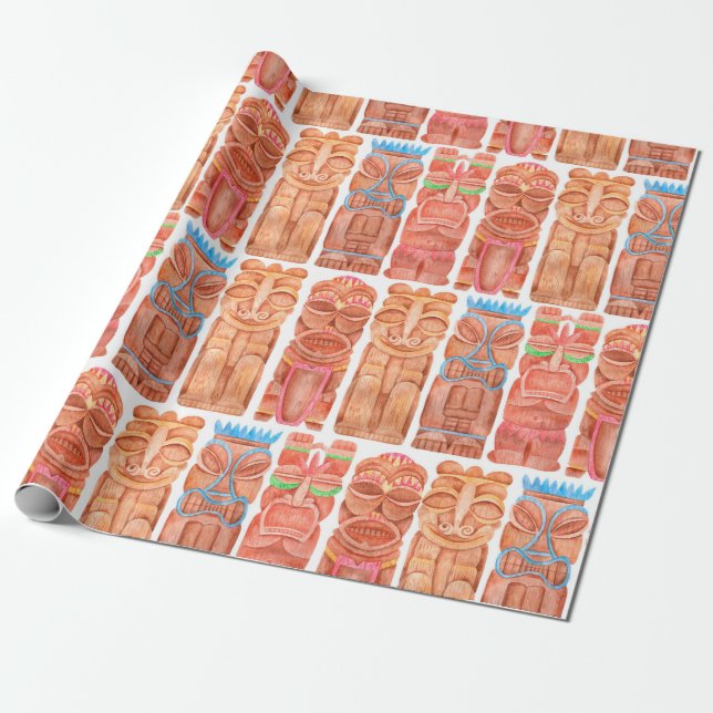 Papier Cadeau Aquarelle tiki hawaii totem sans couture motif (Déroulé)