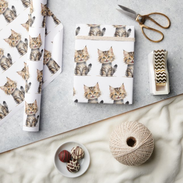 Papier Cadeau Aquarelle Tortue Shell Kitten (Artisanat)