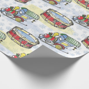 Papier Cadeau Aquarelle train de Noël et tambour dessiné main
