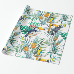 Papier Cadeau Aquarelle tropicale d'oiseau de perroquet d'ananas