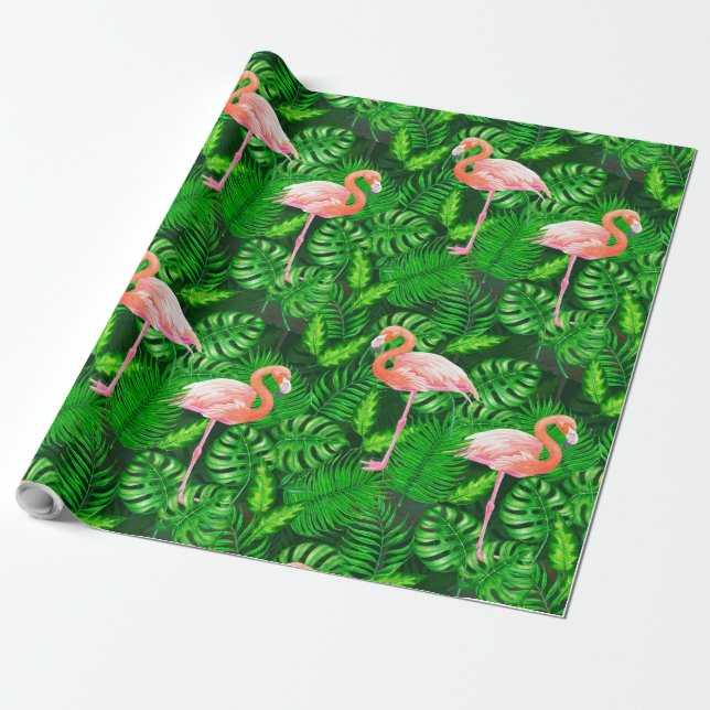 Papier Cadeau Aquarelle tropicale Flamant rose (Déroulé)