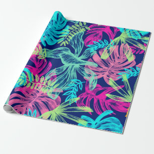 Papier Cadeau Aquarelle tropicale Néon Feuille  