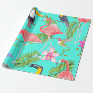 Papier Cadeau Aquarelle tropicale oiseaux sans couture motif