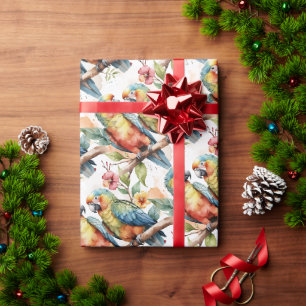 Papier Cadeau Aquarelle Tropique Thème Perroquet Oiseau Couple
