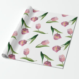 Papier Cadeau Aquarelle Tulipes roses Motif sans couture
