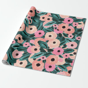 Papier Cadeau Aquarelle Turquoise et rose