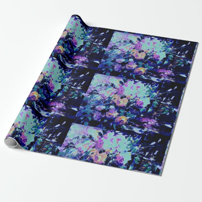 Papier Cadeau Aquarelle turquoise et violette moderne (Déroulé)