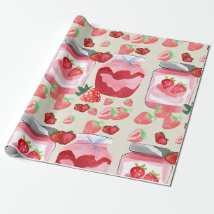 Papier Cadeau Aquarelle unique confiture de fraises rouges