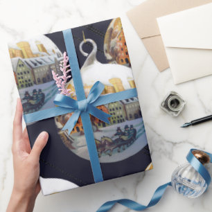 Papier Cadeau Aquarelle Vacances Scène de Noël Ornements