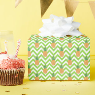 Papier Cadeau Aquarelle Vert Chevron Ananas