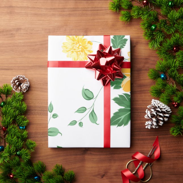 Papier Cadeau Aquarelle vert jaune moderne Floral     (Cadeau de vacances)