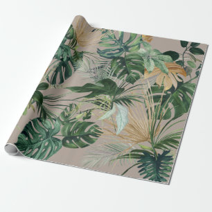 Papier Cadeau Aquarelle verte Feuilles tropicaux