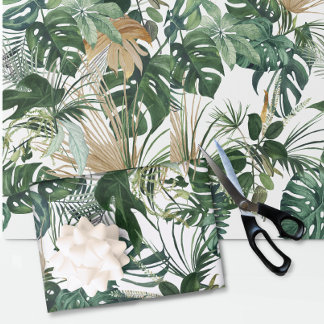 Papier Cadeau Aquarelle verte Feuilles tropicaux