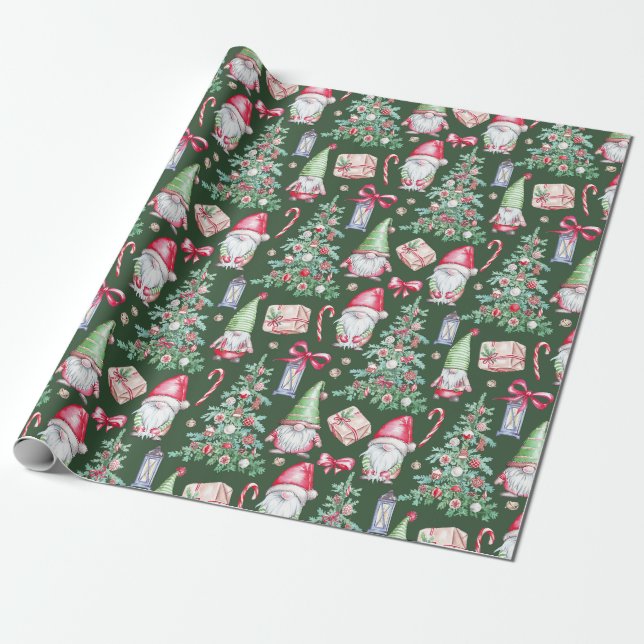 Papier Cadeau Aquarelle verte illustrée Arrière - plan Noël (Déroulé)