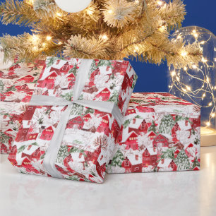 Papier Cadeau Aquarelle Vieux Noël Pays de neige