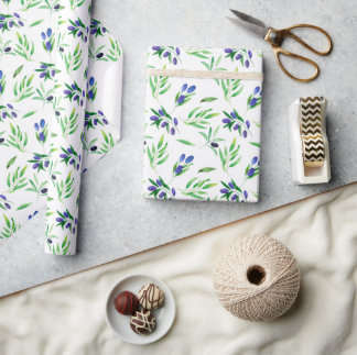Papier Cadeau Aquarelle Vigne d'olive noire
