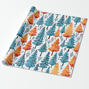 Papier Cadeau Aquarelle vintage Arbres de Noël