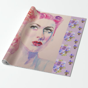 Papier Cadeau Aquarelle Vintage violette pour femme rétro