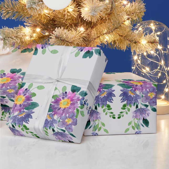 Papier Cadeau Aquarelle violet Fleurs de jardin Floral Art (Vacances)