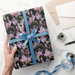 Papier Cadeau Aquarelle violet fleurs lilas motif noir