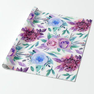 Papier Cadeau Aquarelle violet floral. Motif de fleurs Boho