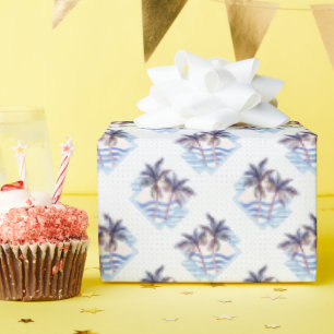 Papier Cadeau Aquarelle violet Motif de palmier géométrique