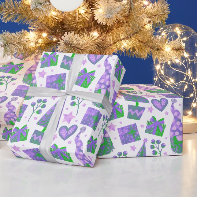 Papier Cadeau Aquarelle violet vert Festive Gnomes Noël (Vacances)