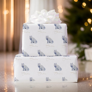 Papier Cadeau Aquarelle White Arctic Fox Noël