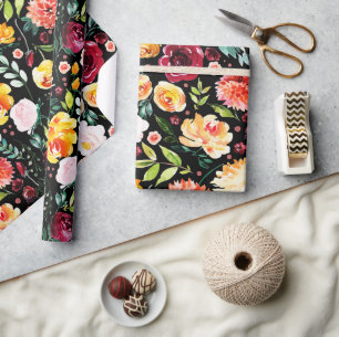 Papier Cadeau Aquarelles colorées fleurs de jardin motif