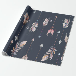Papier Cadeau Aquarelles corbeaux & plumes motif